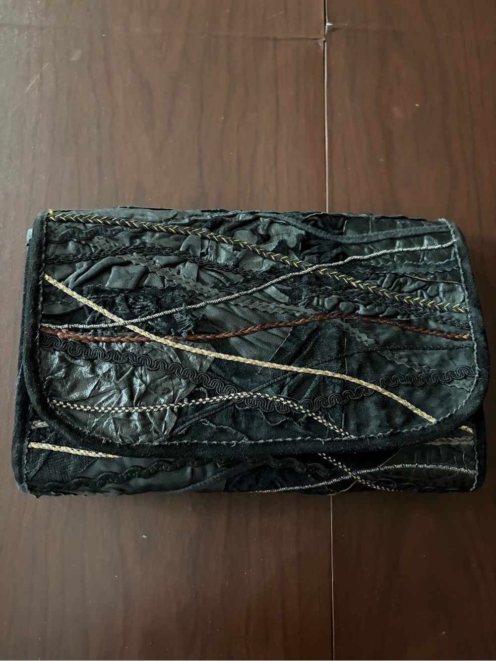 Black Quilted Evening Clutch with Metallic Stitching Accents